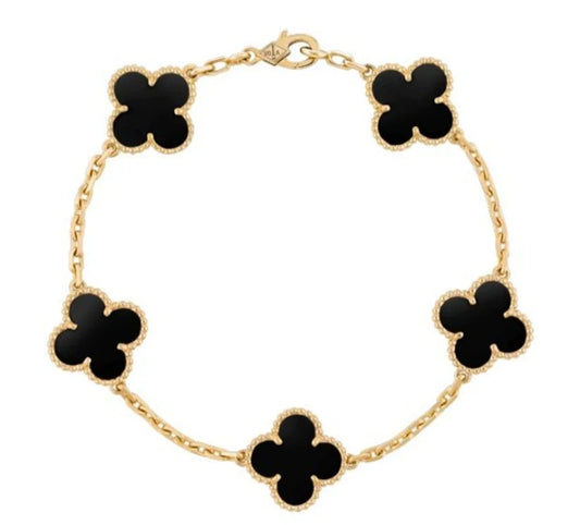 Clover Charm Bracelet – Black & Gold