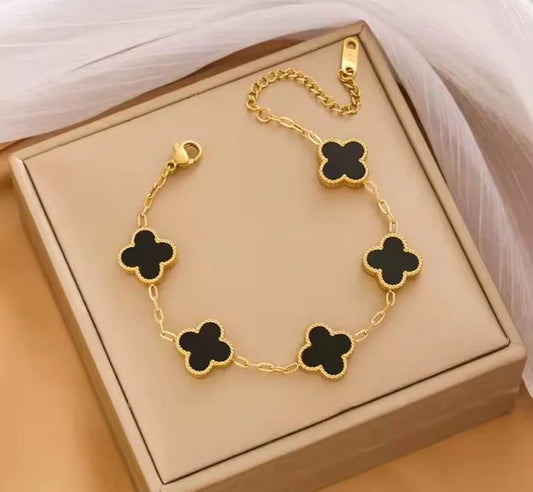 Clover Charm Bracelet – Black & Gold