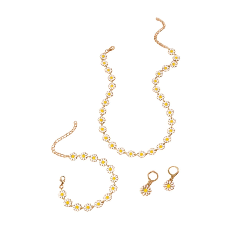 Gold Daisy Jewellery Set - Necklace, Earrings and Bracelet