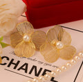 Gold Earrings Set 2 pairs of Ear Vintage Pearl Flowers Women Jewelry Gifts