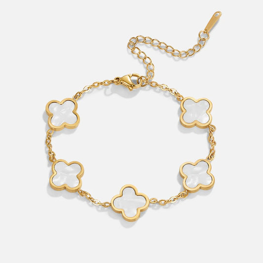 Clover Charm Bracelet – White & Gold